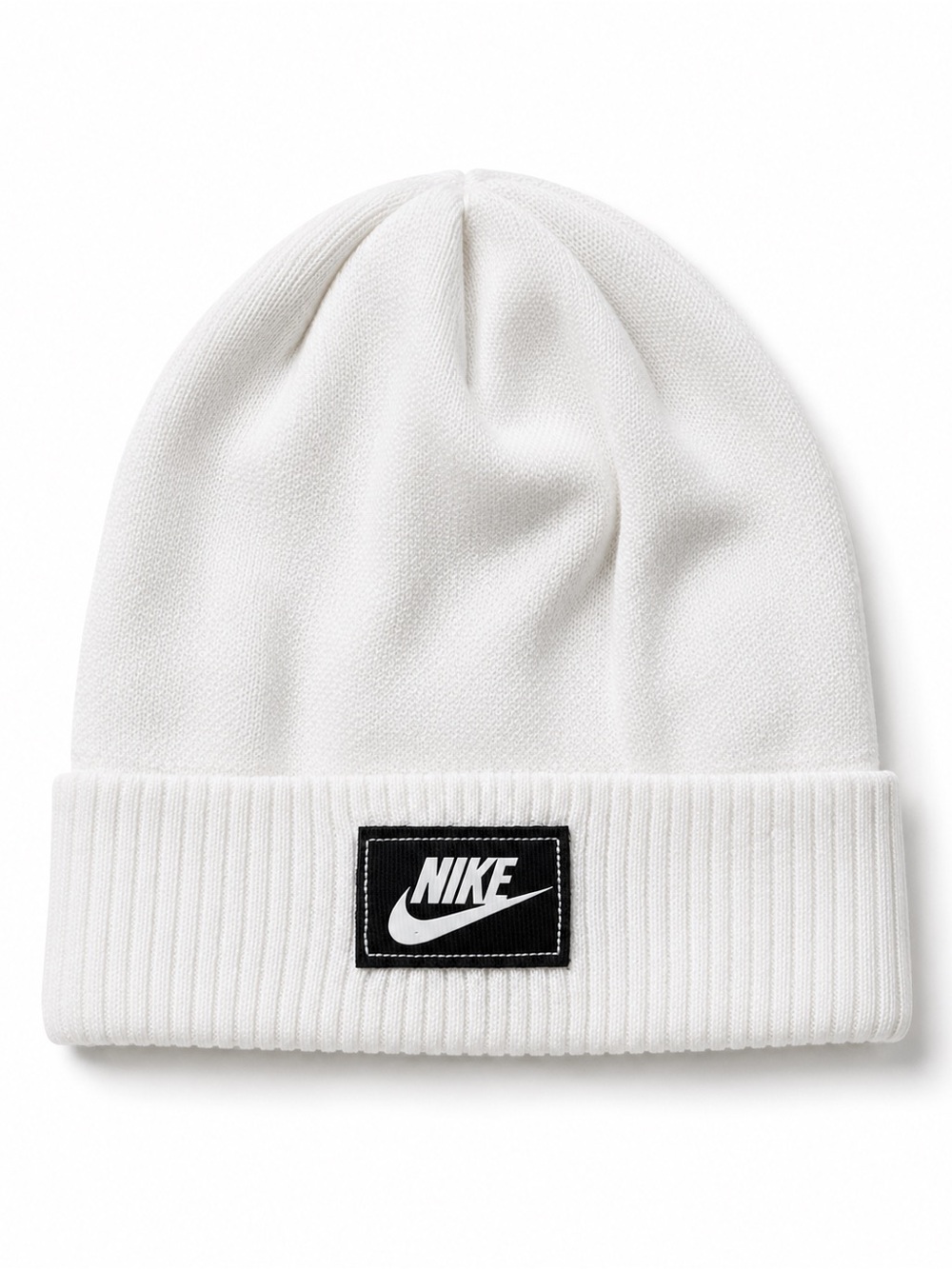 Nike White Cuffed Knit Beanie Hat One Size